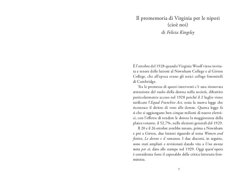 VIRGINIA WOOLF
: UNA STANZA TUTTA PER SÉ